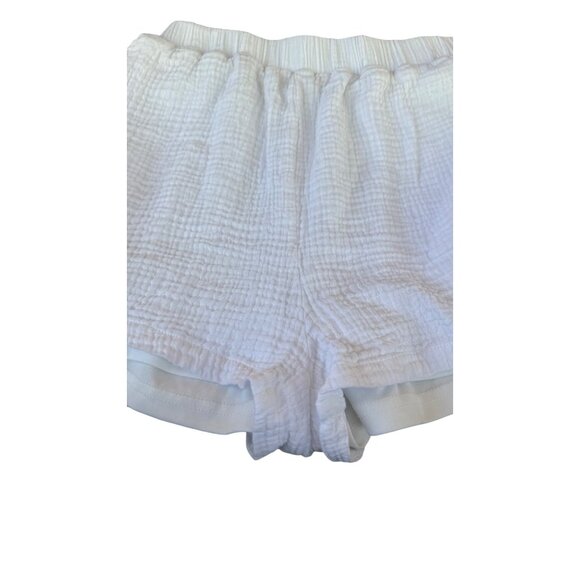 Princess Polly White Textured Cotton Shorts US6 AU/UK10 EU38 Elastic Waistband L - Picture 2 of 10